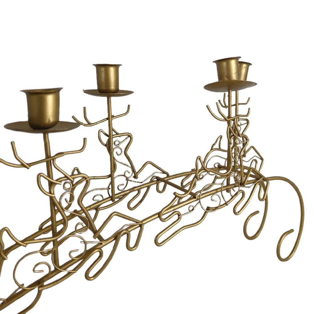 Vintage Macy's Gold Metal Wire 26"‎ Long Reindeer & Sleigh Mantle Candle Holder - Picture 4 of 6